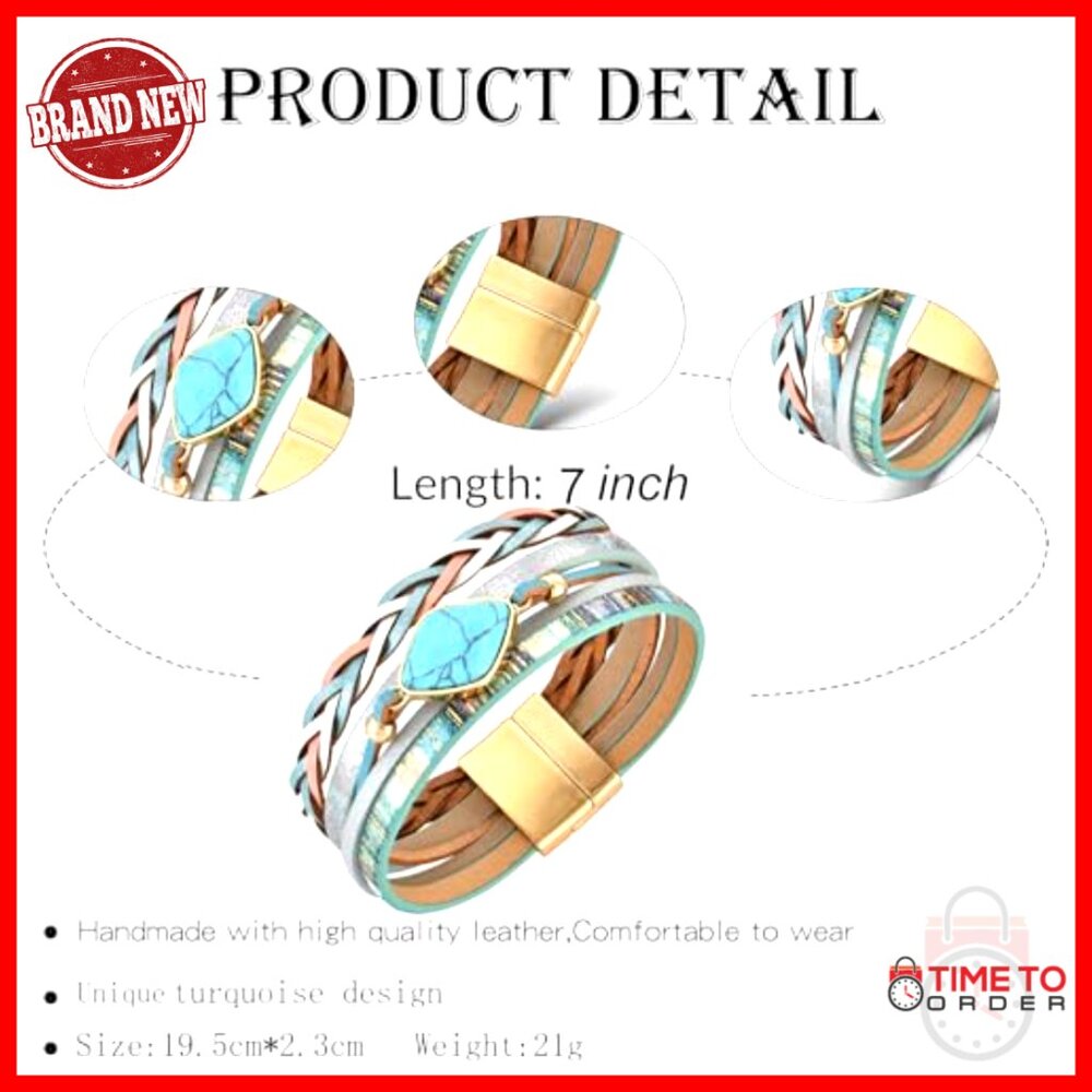 Leather Wrap Bracelet Multi-Layer Boho Stackable … - image 6